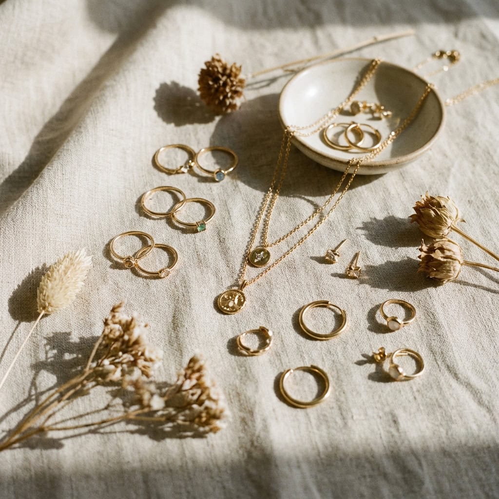 Gold jewelry on display